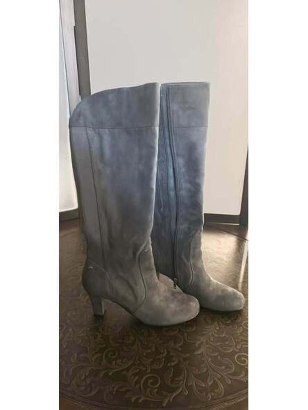 Gray Suede Knee-High Boots